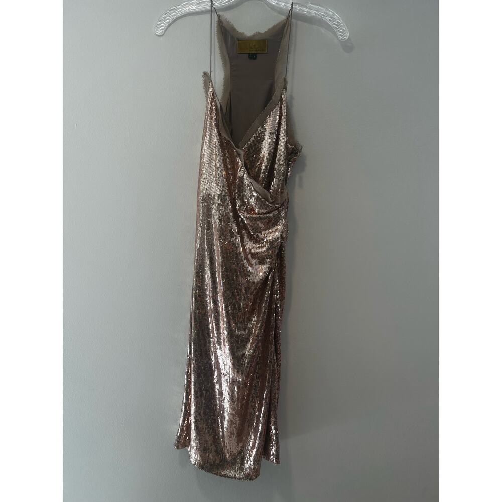 Nicole Miller Cocktail Party Dress Gold Sequins Size 8 - Picture 4 of 10